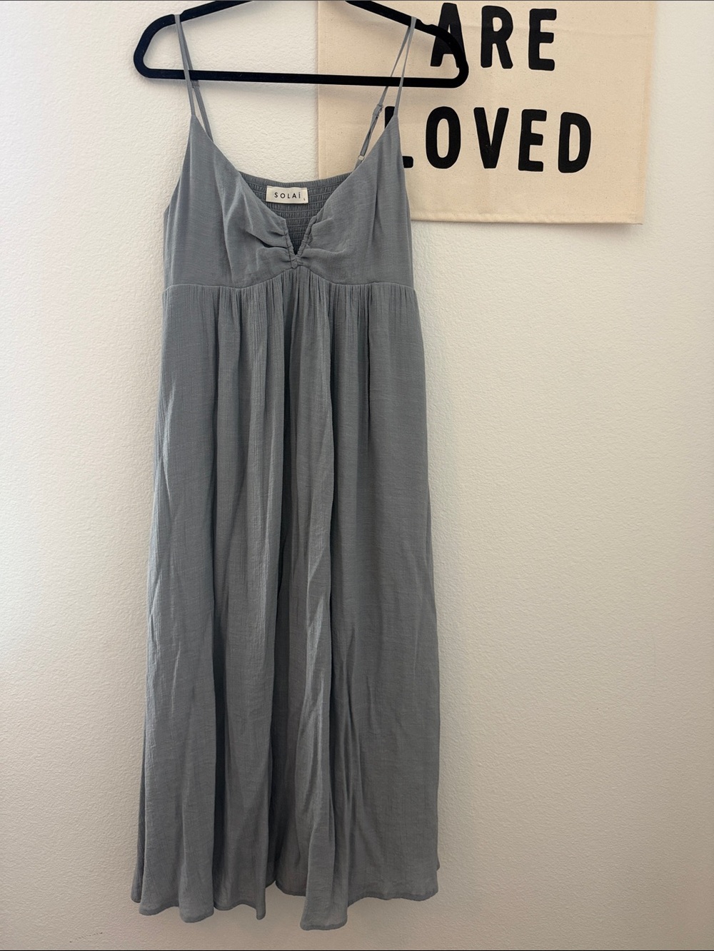 SOLAI Slate Gray Maxi Slip Dress with Spaghetti Straps